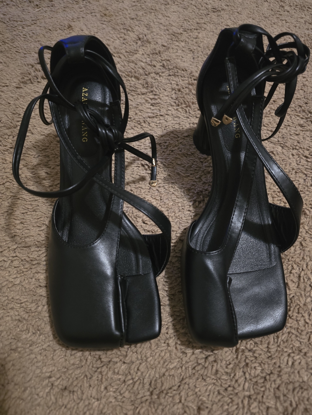 NWOT Azalea Wang Black Split-Toe Lace-Up Heels with Ankle Wrap